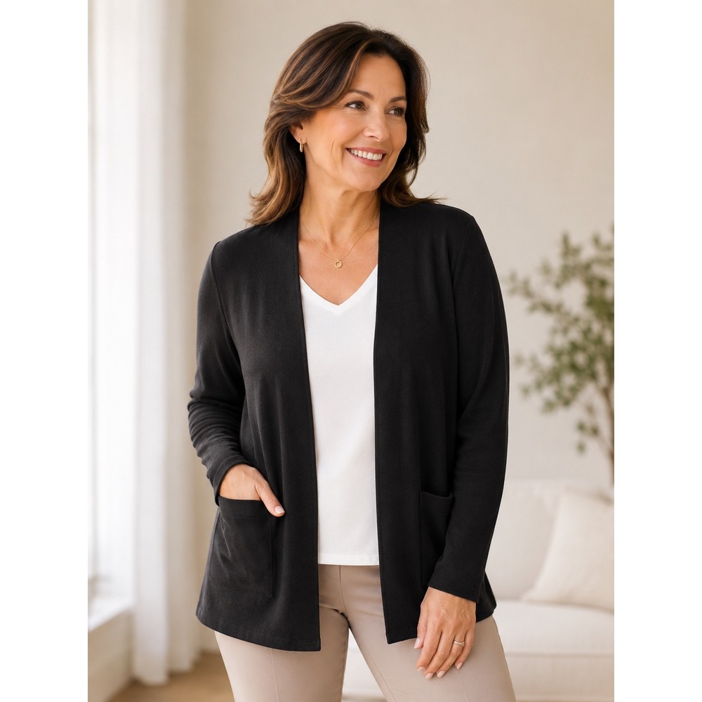 Vintage Weekenders Womens Black Open Front Cardigan Jacket Pockets Size M